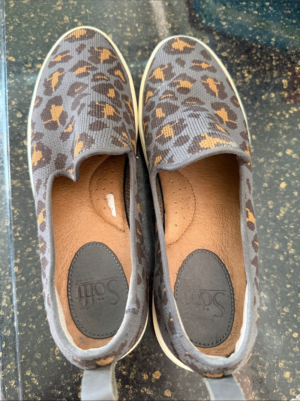 Soft  Slip-On Leopard Knit Flats in Gray and Tan